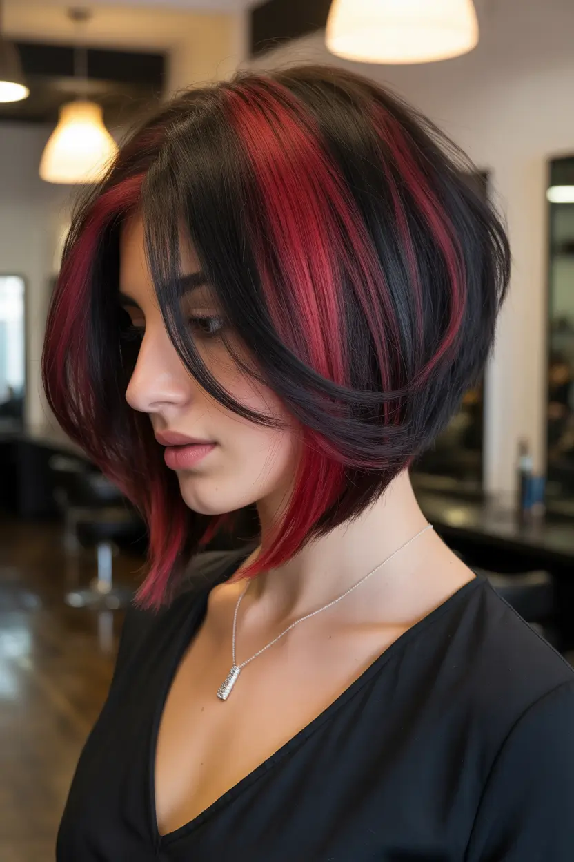 Stylish Short Winter Haircut Ideas 2025–2026 Bold Red and Black Bob