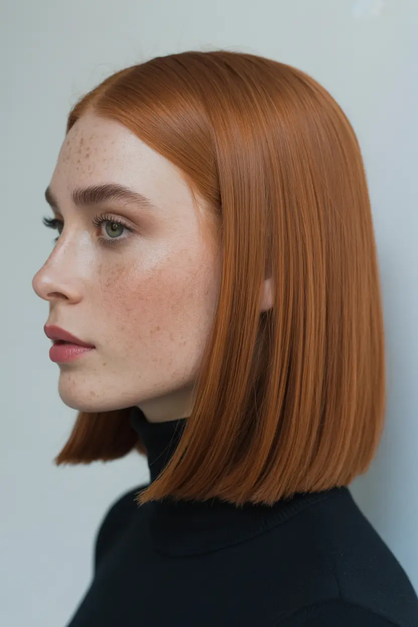 Stylish Short Winter Haircut Ideas 2025–2026 Sleek Copper Blunt Bob