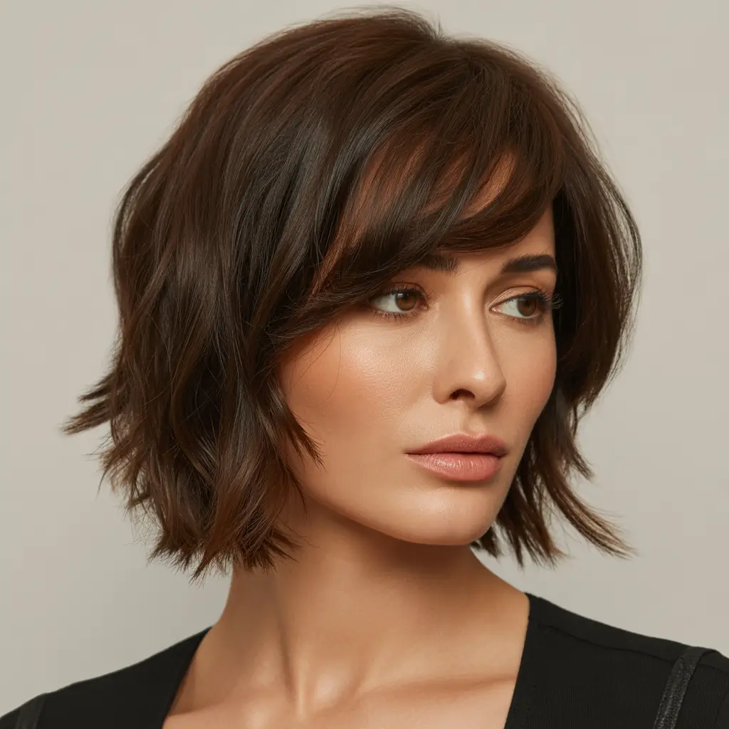 Stylish Short Winter Haircut Ideas 2025–2026 Soft Brown Shag Cut
