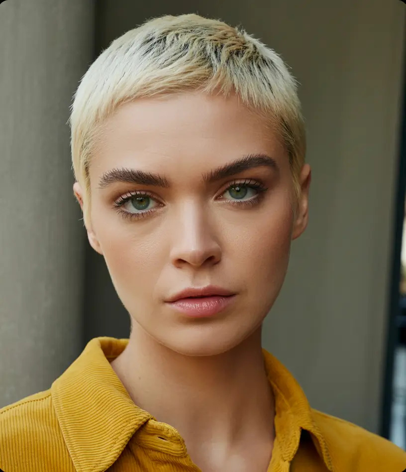 Stylish Short Winter Haircut Ideas 2025–2026 Platinum Crop for Bold Minimalists