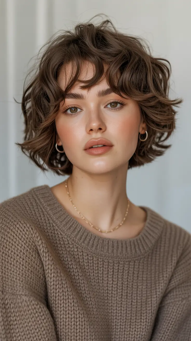 Stylish Short Winter Haircut Ideas 2025–2026 Short Wavy Bob with Airy Texture