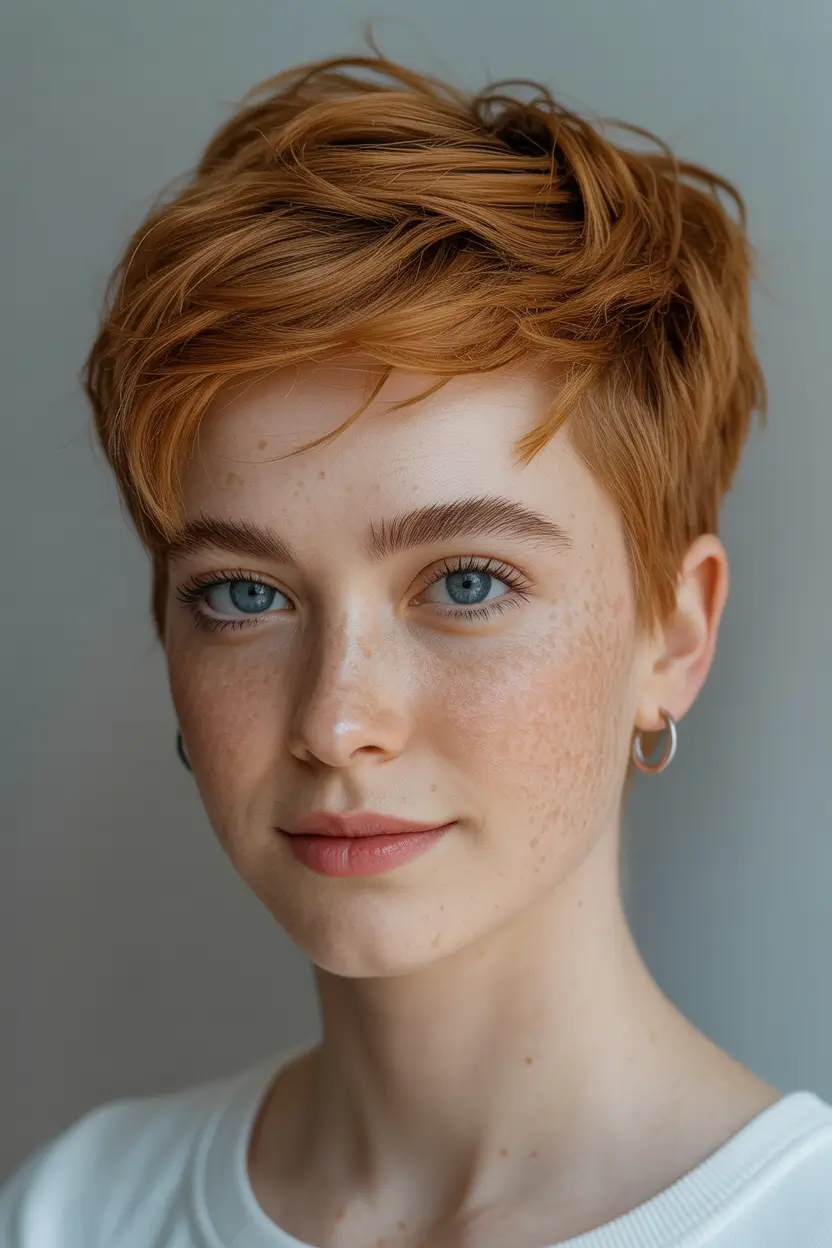 Stylish Short Winter Haircut Ideas 2025–2026 Warm Copper Pixie with Soft Volume