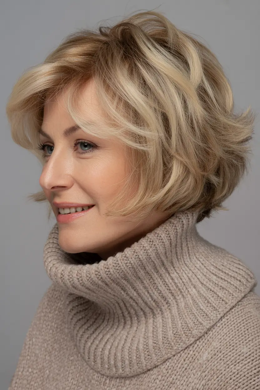 Winter 2025–2026 Haircuts and Colors for Women Over 50 Layered Blonde Bob