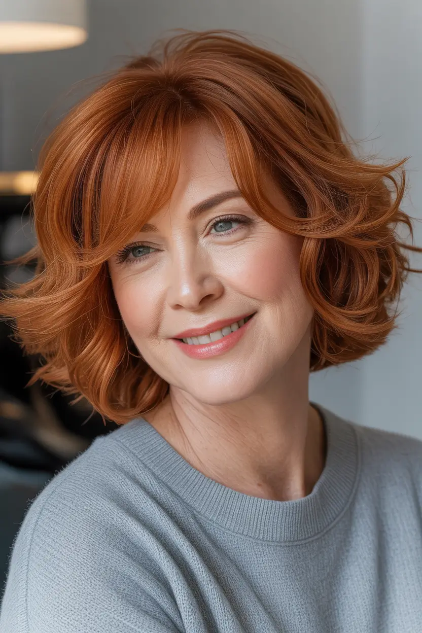 Winter 2025–2026 Haircuts and Colors for Women Over 50 Soft Copper Bob