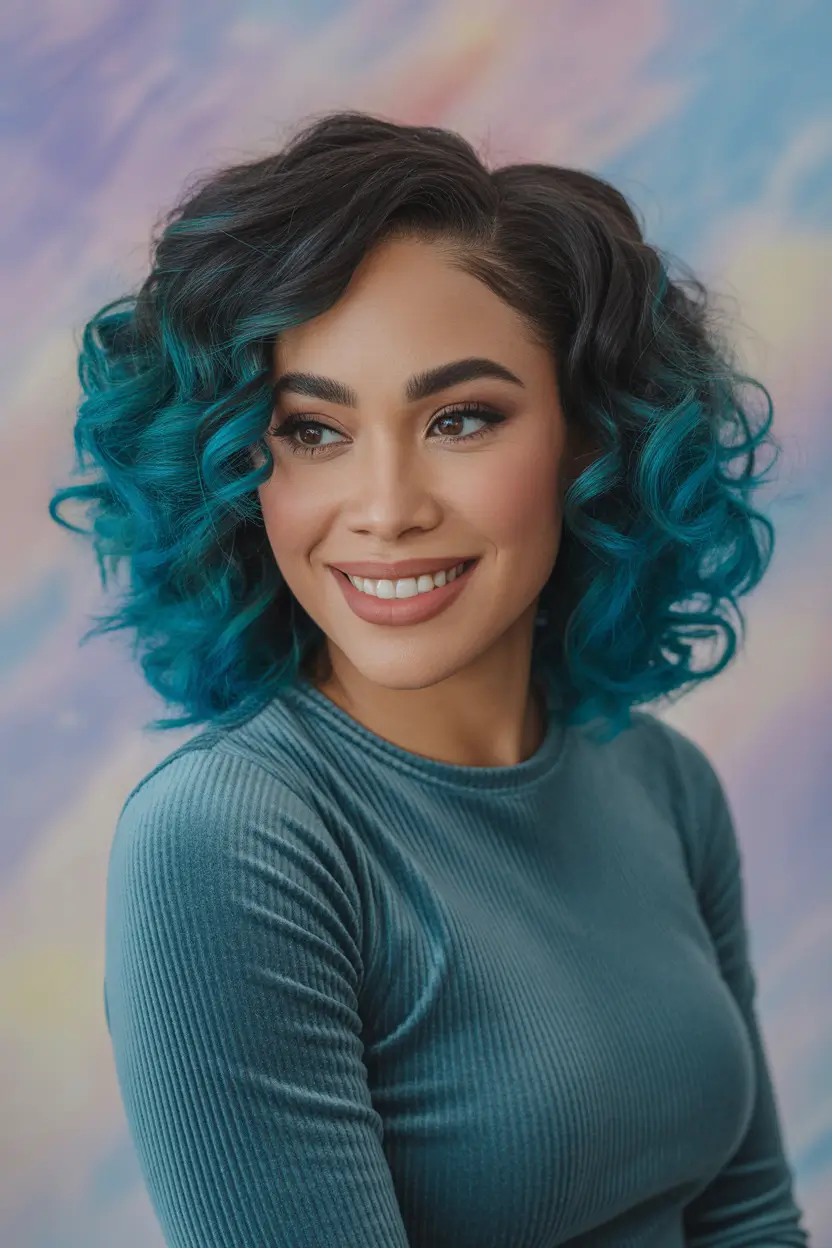 Winter 2025–2026 Hair Colors Trends Dark Skin Electric Blue Curls