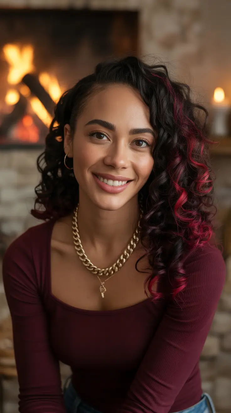 Winter 2025–2026 Hair Colors Trends Dark Skin Cherry Cola Highlights