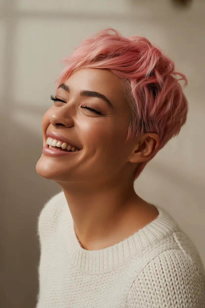 Winter 2025–2026 Hair Colors Trends Dark Skin Pastel Rose Pixie