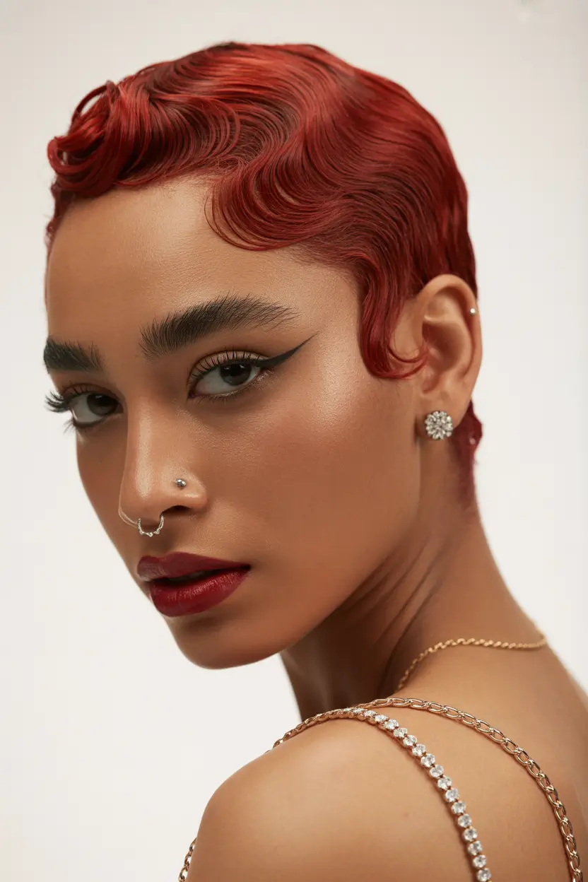 Winter 2025–2026 Hair Colors Trends Dark Skin Glossy Red Waves