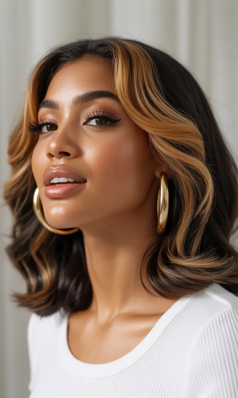 Winter 2025–2026 Hair Colors Trends Dark Skin Golden Face-Framing Highlights