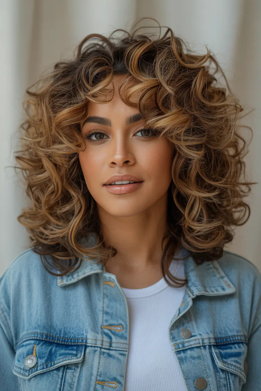 Winter 2025–2026 Hair Colors Trends Dark Skin Voluminous Caramel Curls