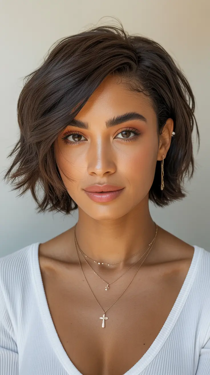 Winter 2025–2026 Hair Colors Trends Dark Skin Soft Chocolate Bob