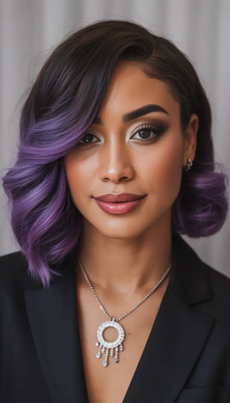 Winter 2025–2026 Hair Colors Trends Dark Skin Midnight Violet Waves