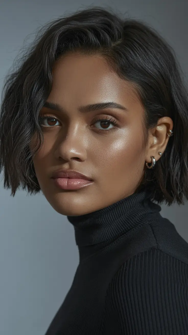 Winter 2025–2026 Hair Colors Trends Dark Skin Classic Dark Bob