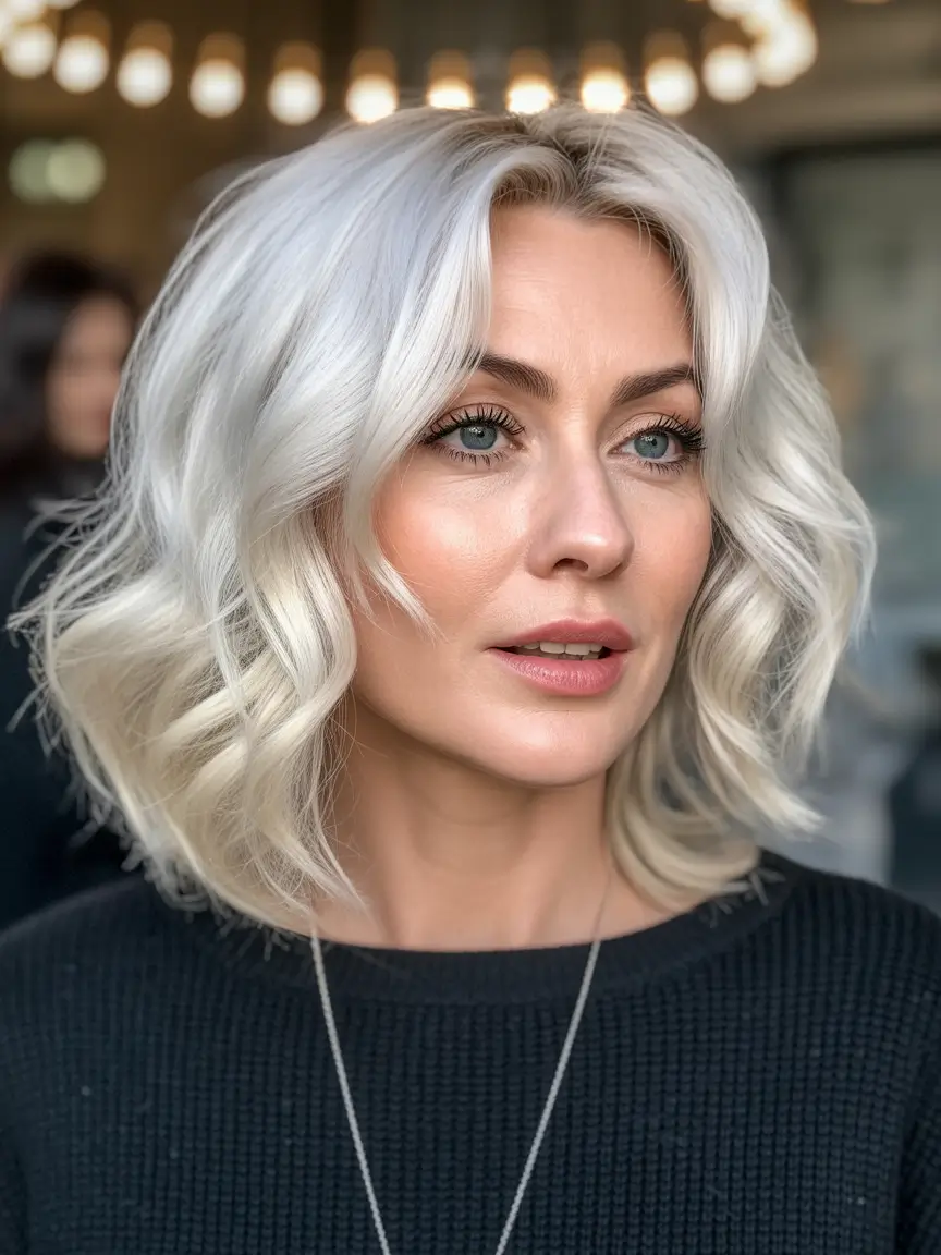 Winter 2025–2026 Haircuts and Colors for Women Over 40 Soft Silver Waves with Modern Volume