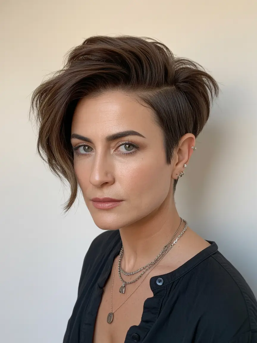Winter 2025–2026 Haircuts and Colors for Women Over 40 Edgy Asymmetrical Pixie with Volume