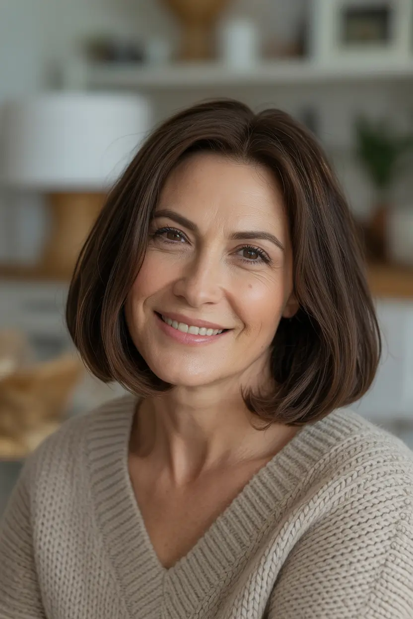 Winter 2025–2026 Haircuts and Colors for Women Over 40 Polished Classic Bob for Natural Brunettes