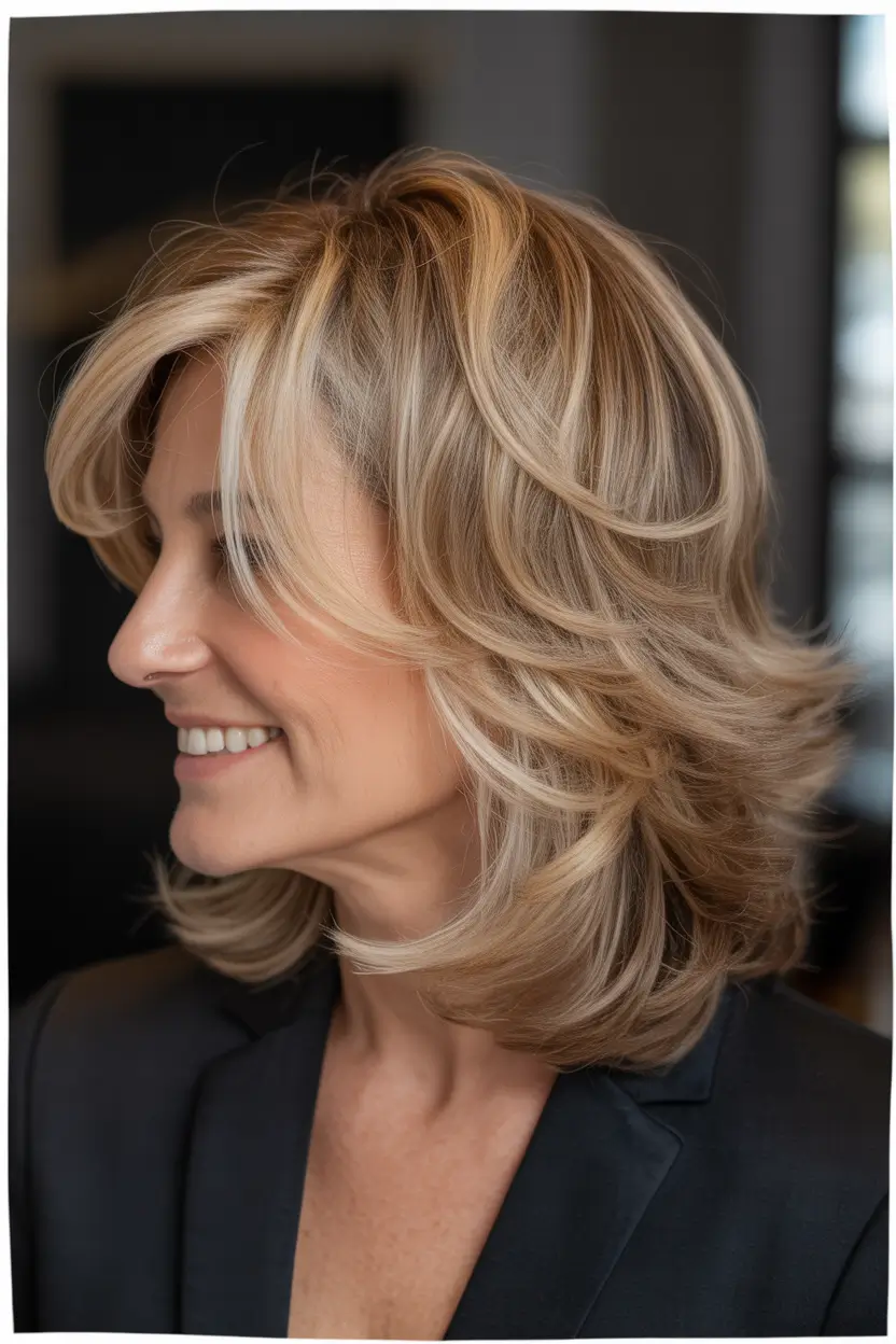 Winter 2025–2026 Haircuts and Colors for Women Over 40 Soft Honey Blonde Layers