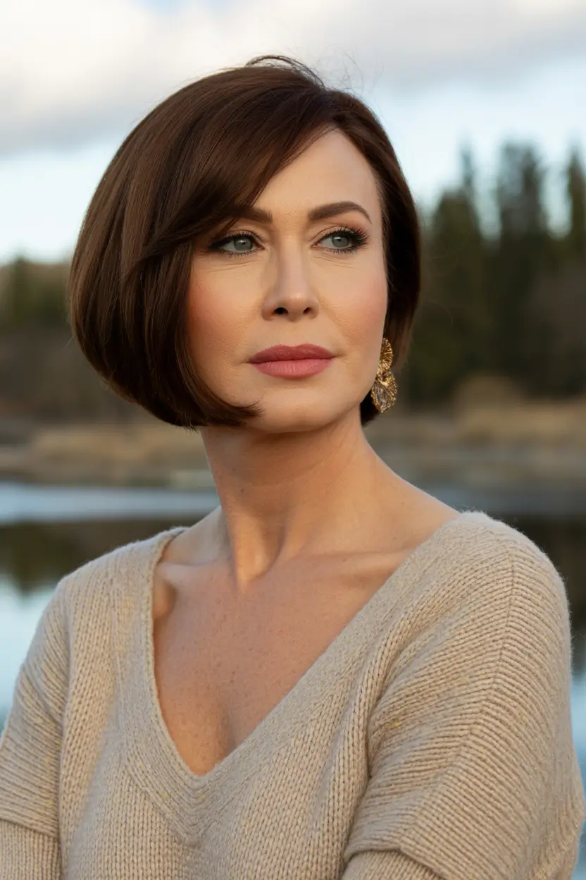 Winter 2025–2026 Haircuts and Colors for Women Over 40 Deep Chestnut Short Bob