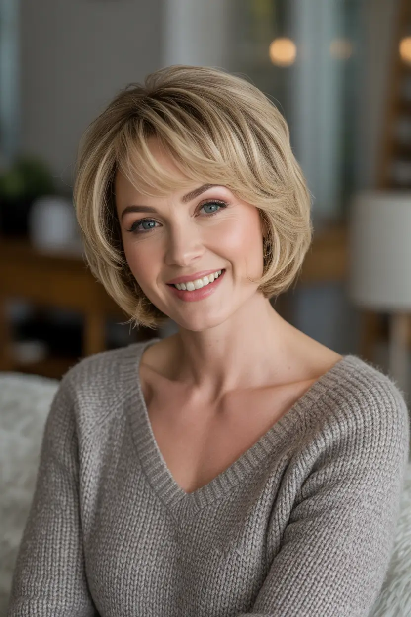 Winter 2025–2026 Haircuts and Colors for Women Over 40 Soft Blonde Rounded Bob