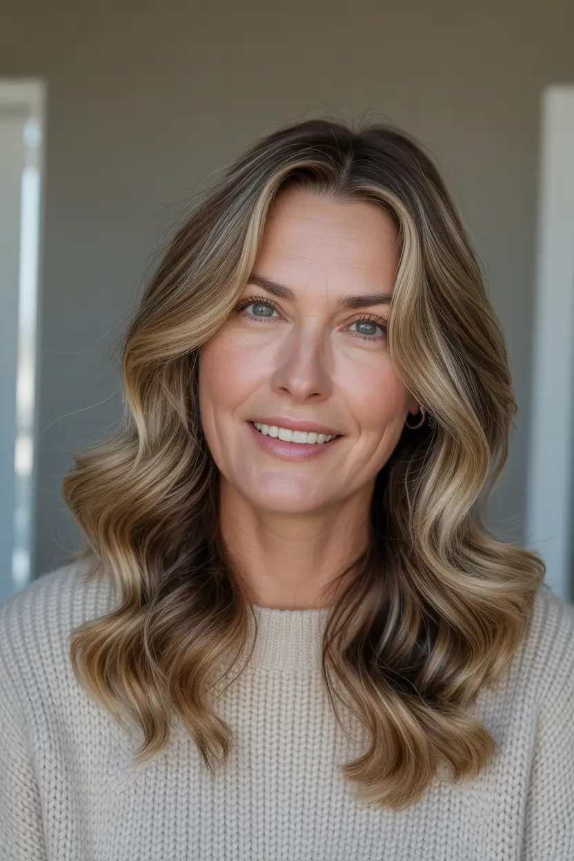 Winter 2025–2026 Haircuts and Colors for Women Over 40 Golden Balayage Long Waves