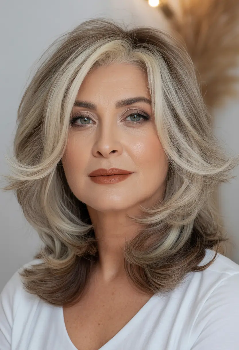Winter 2025–2026 Haircuts and Colors for Women Over 60 Layered Blonde Elegance