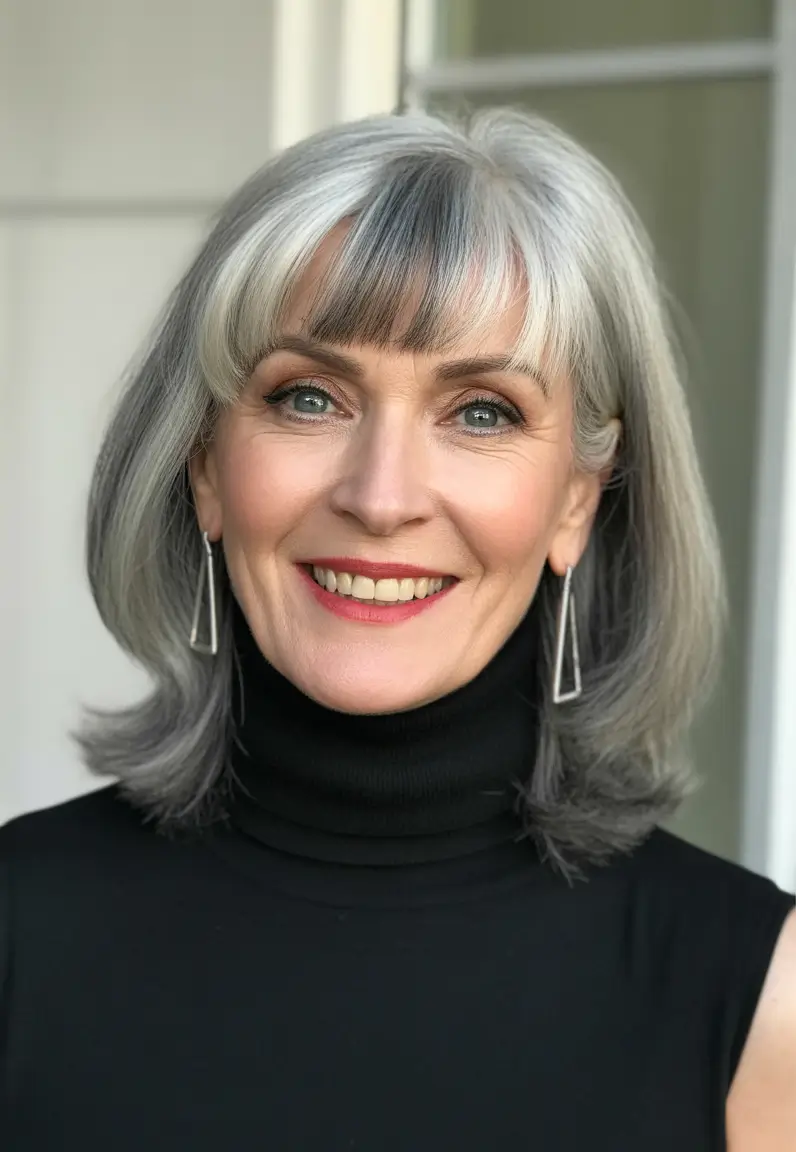 Winter 2025–2026 Haircuts and Colors for Women Over 60 Modern Silver Bangs
