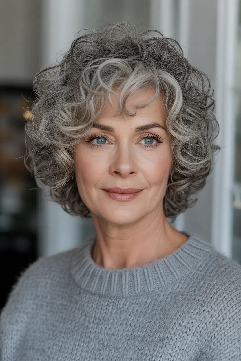 Winter 2025–2026 Haircuts and Colors for Women Over 60 Curly Silver Glow