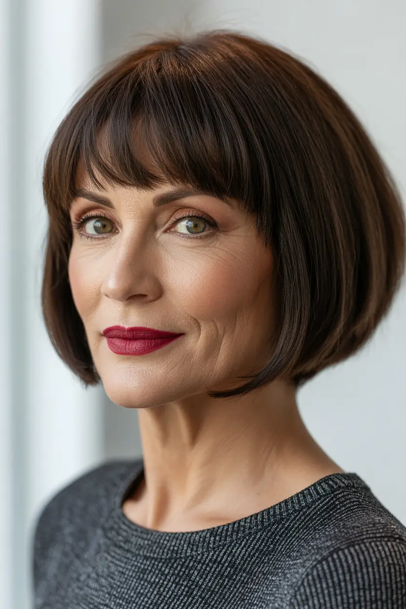 Winter 2025–2026 Haircuts and Colors for Women Over 60 Classic Short Bob with Bangs