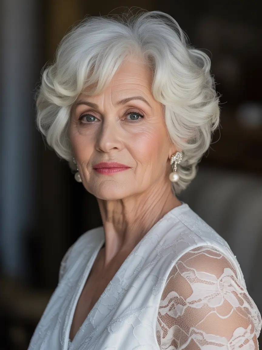 Winter 2025–2026 Haircuts and Colors for Women Over 60 Frosted Curls and Snow-White Volume