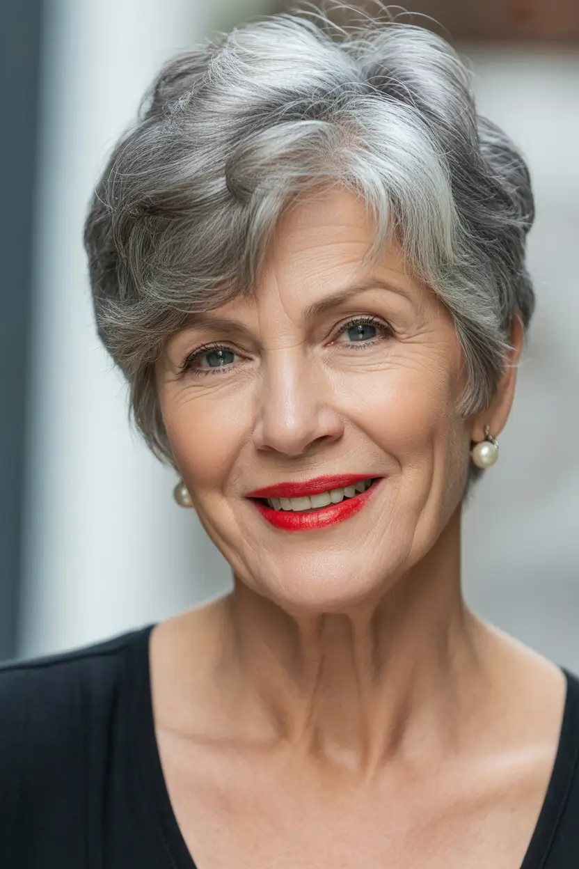 Winter 2025–2026 Haircuts and Colors for Women Over 60 Soft Pixie Silver Blend