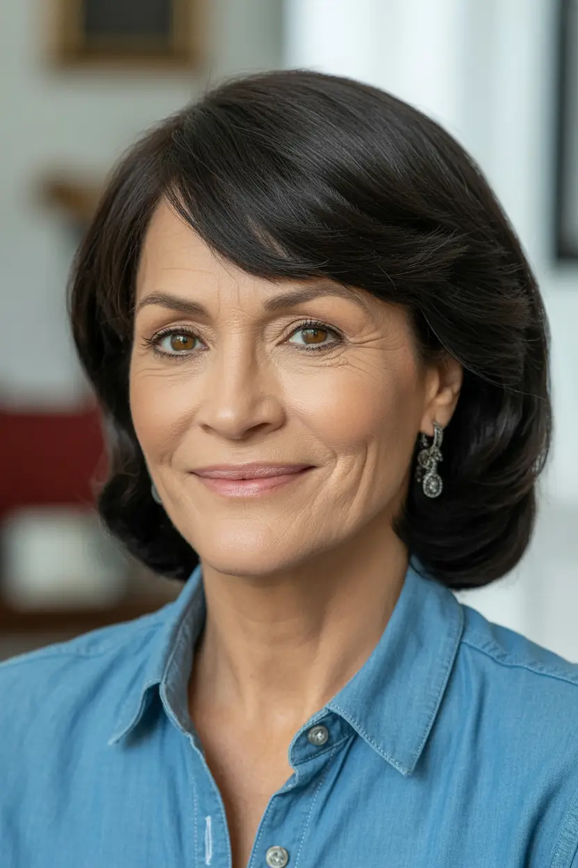 Winter 2025–2026 Haircuts and Colors for Women Over 60 Glossy Brunette Volume