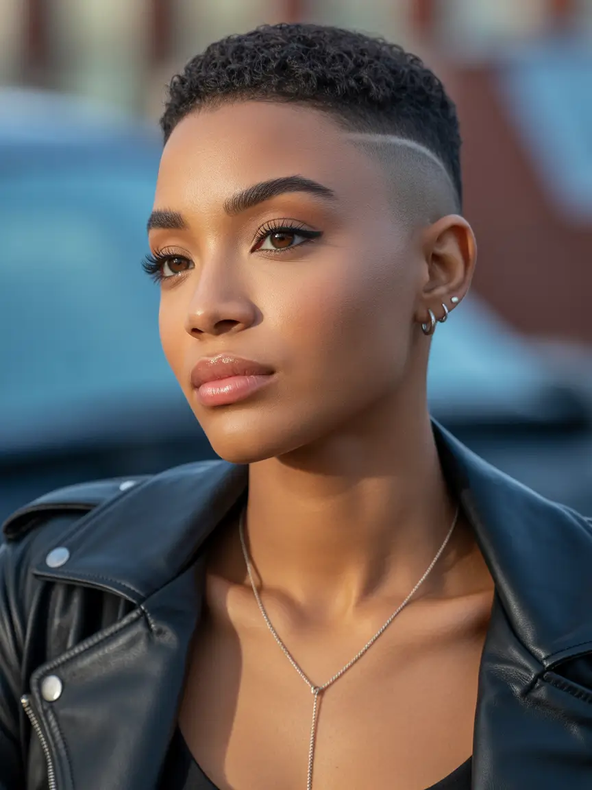 natural short Shaved Fade with Curly Top