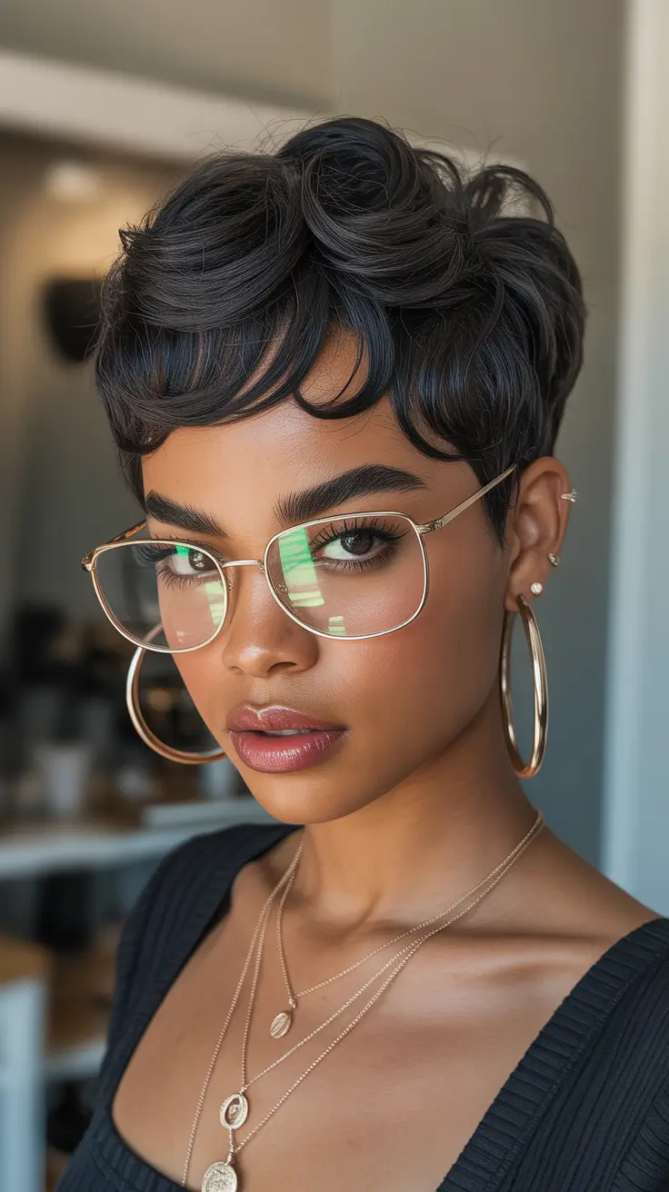 short hair Short Layered Pixie with Glasses
