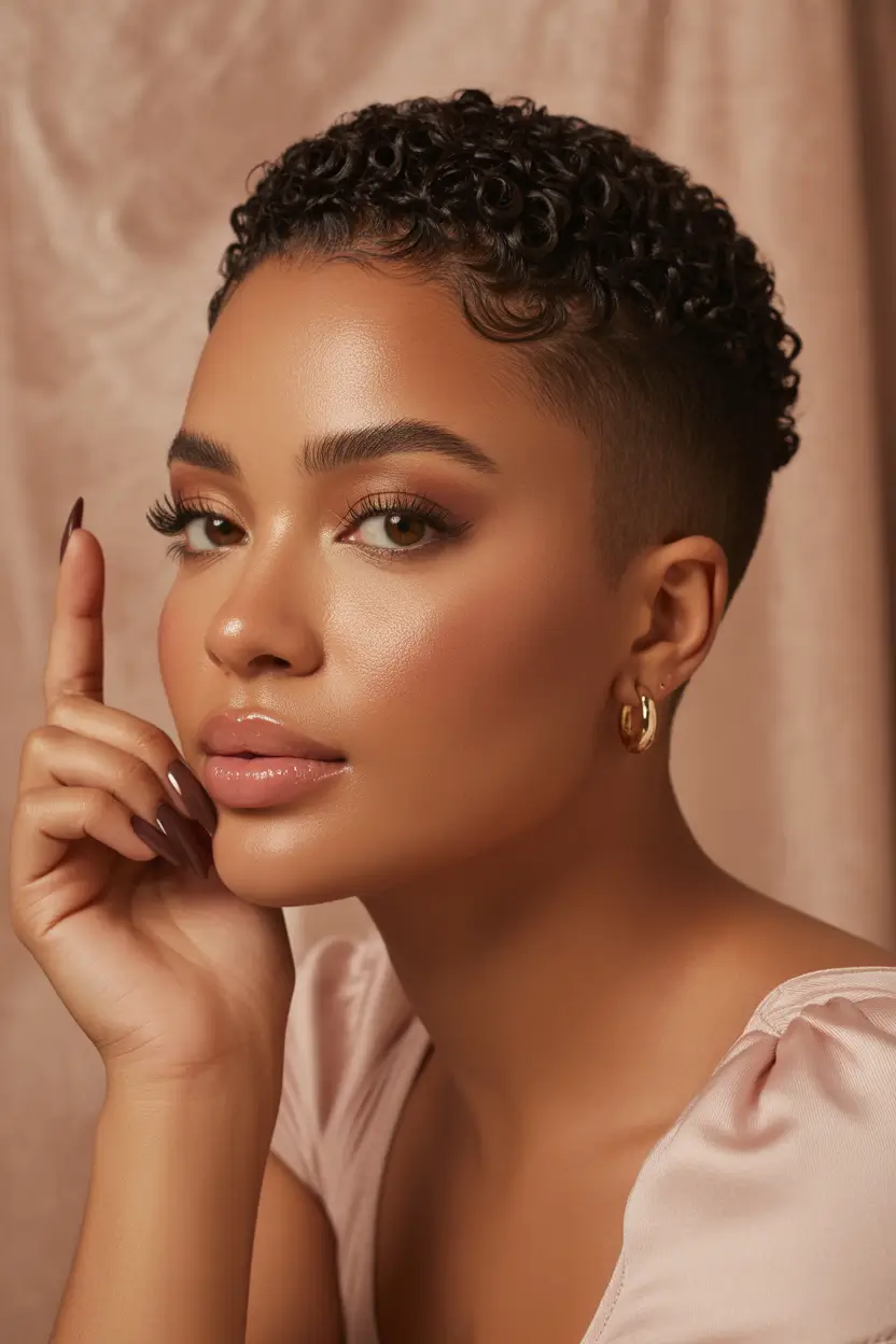 natural short Curly Buzz Cut