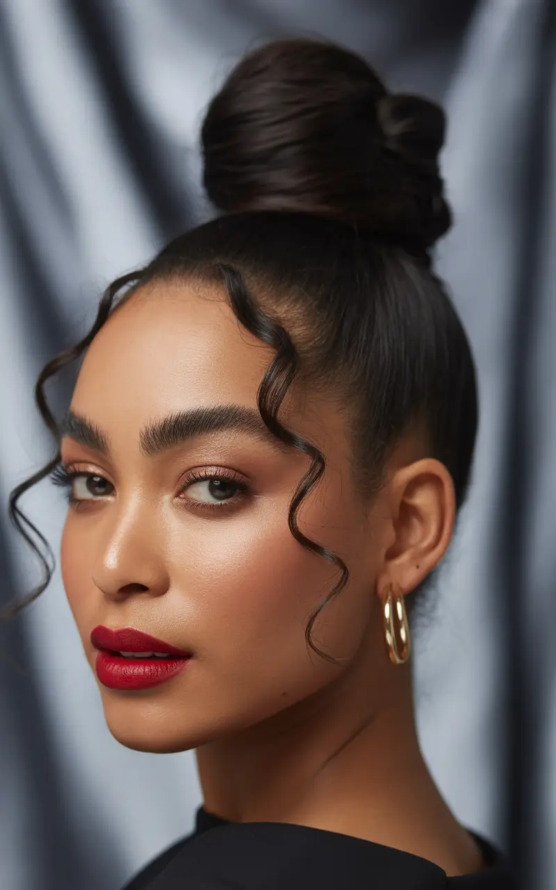 ponytail Classic Sleek Bun with Romantic Curls