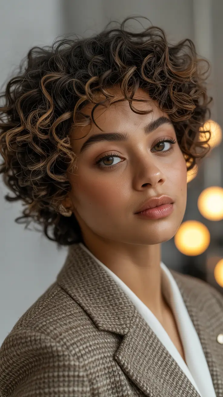 natural Curly Shag with Highlighted Layers