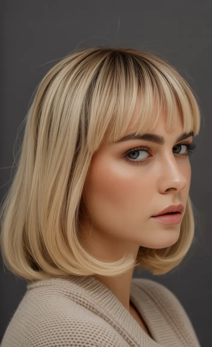 Winter 2025–2026 Medium Haircuts Classic Blonde Bob with Straight Bangs