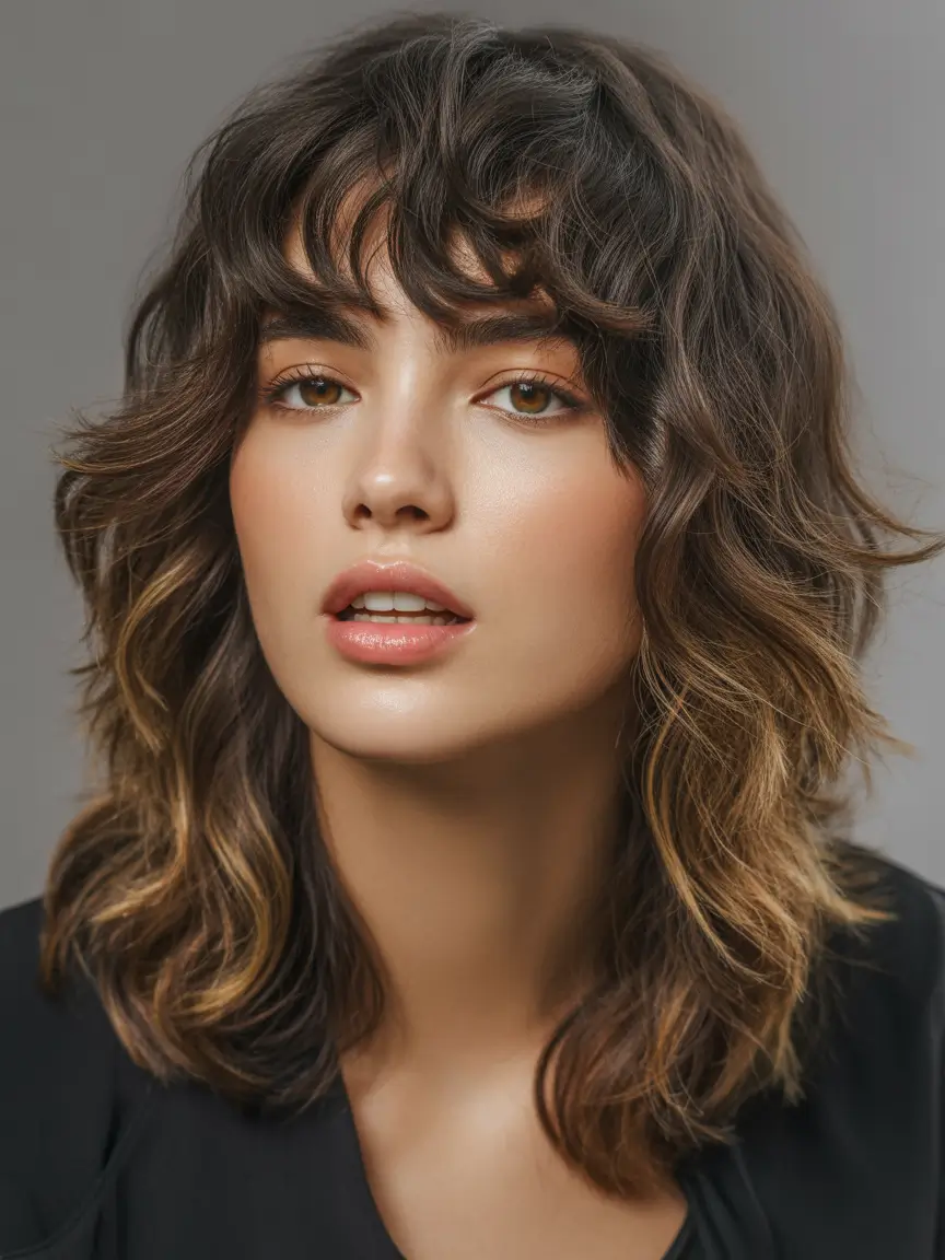 Winter 2025–2026 Medium Haircuts Layered Shag with Tousled Bangs