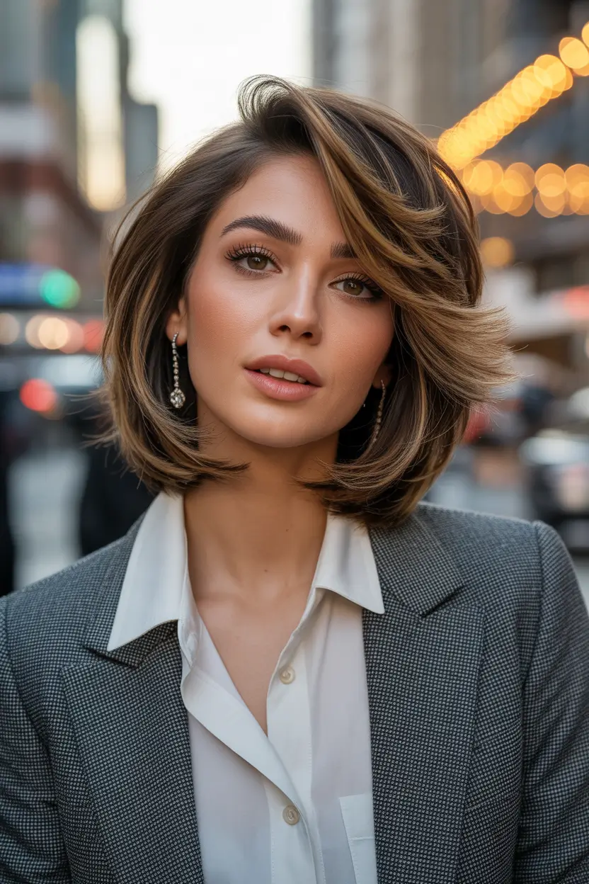 Winter 2025–2026 Medium Haircuts Golden Brown Waves with Soft Texture