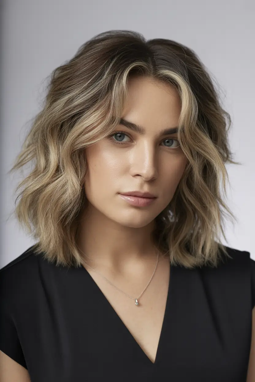 Winter 2025–2026 Medium Haircuts Curly Contrast with Playful Bangs