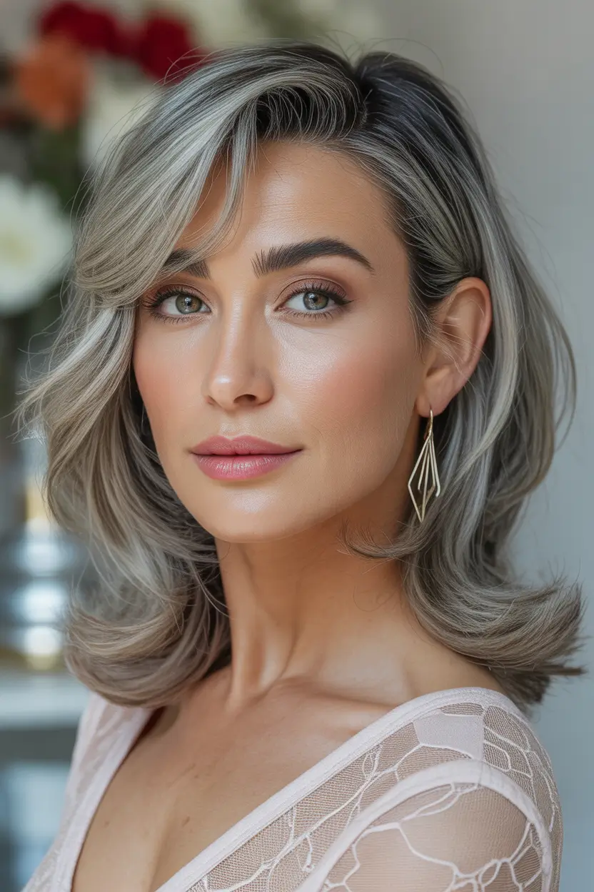Winter 2025–2026 Medium Haircuts Silver Layers with Side Sweep