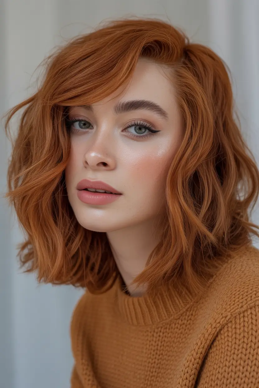 Winter 2025–2026 Medium Haircuts Textured Copper Waves