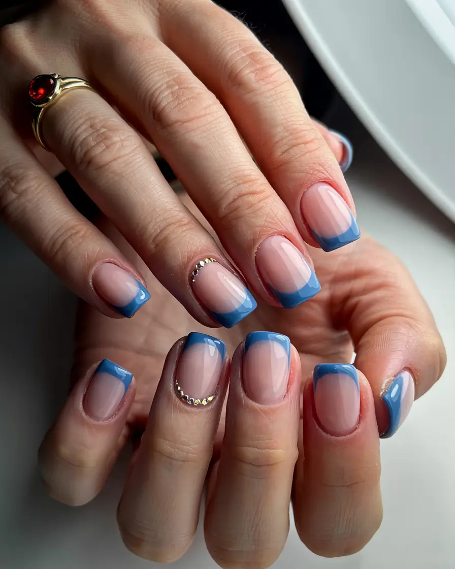 Winter 2025–2026 Nails Ideas Frost-Tipped Blue French