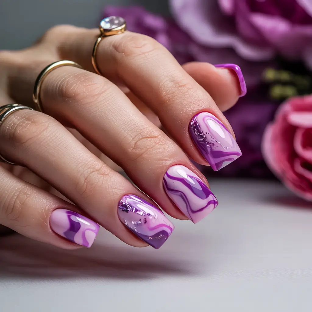 Winter 2025–2026 Nails Ideas Lavender Marble Dream