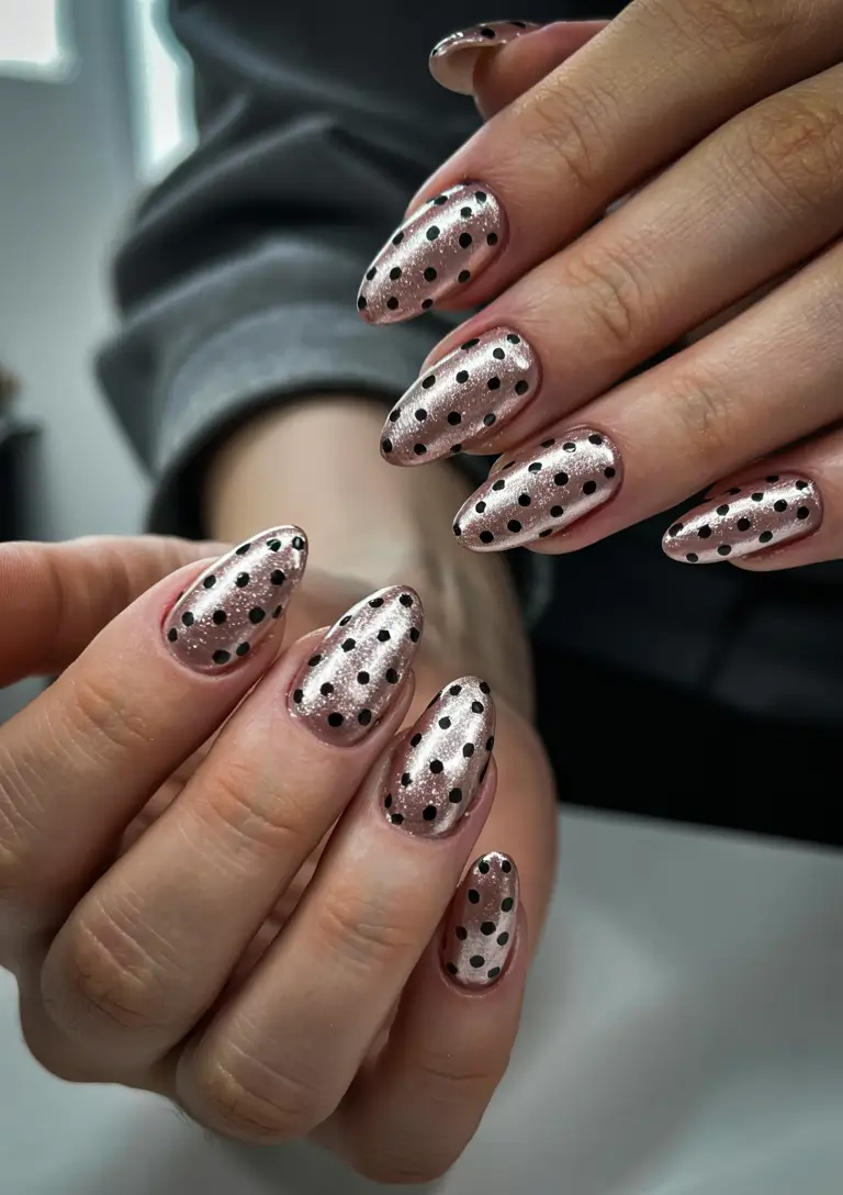 Winter 2025–2026 Nails Ideas Champagne Dots Delight