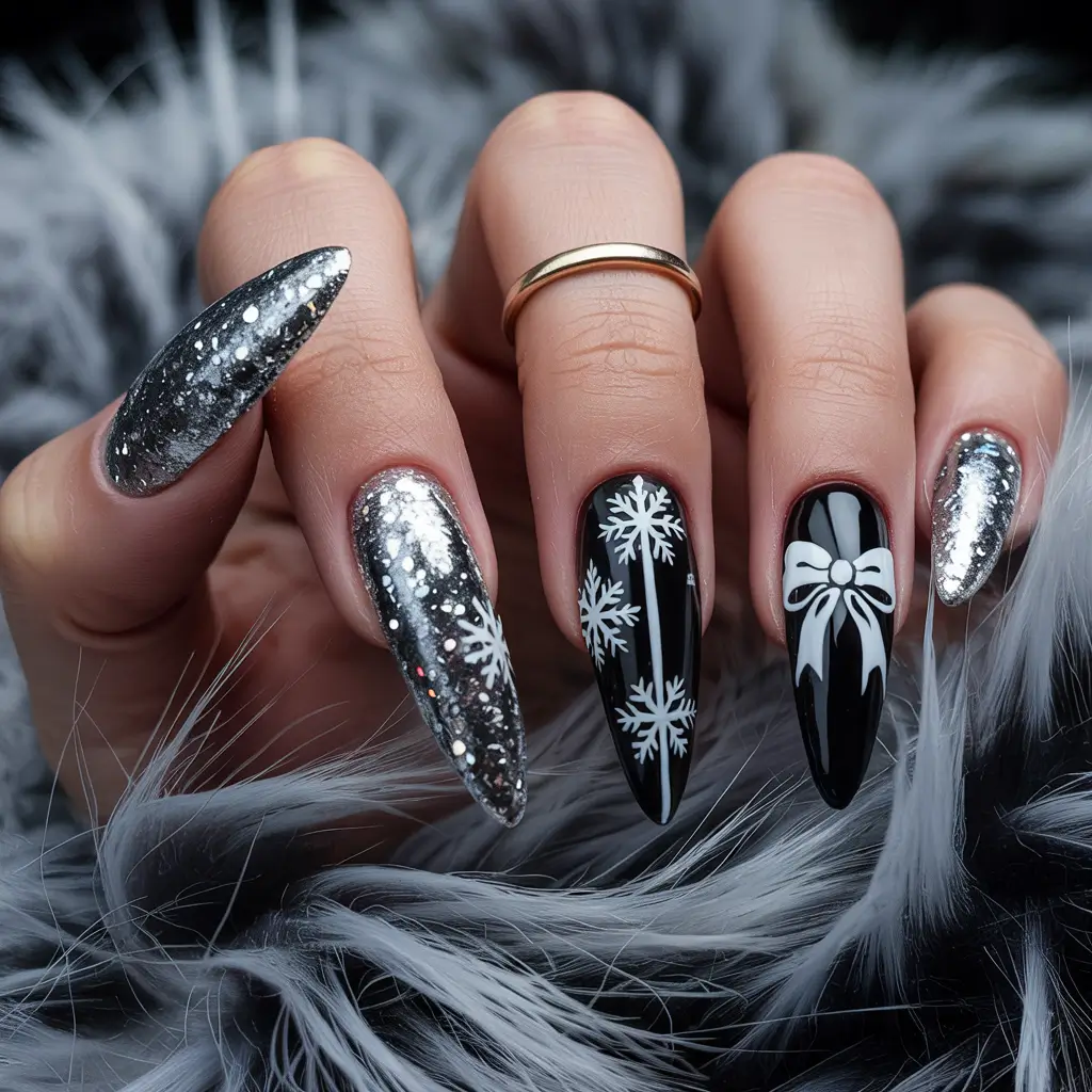Winter 2025–2026 Nails Ideas Snowflake Night Sparkle