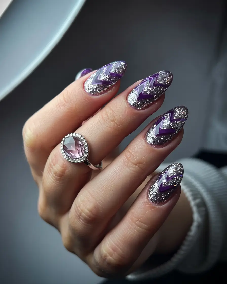 Winter 2025–2026 Nails Ideas Violet Frost Chevron