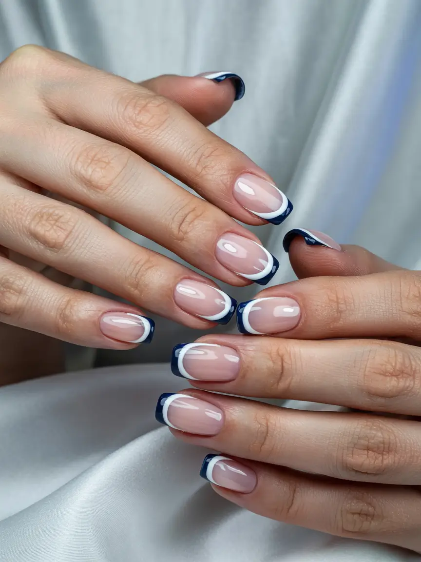 Winter 2025–2026 Nails Ideas Double-Tipped Navy French