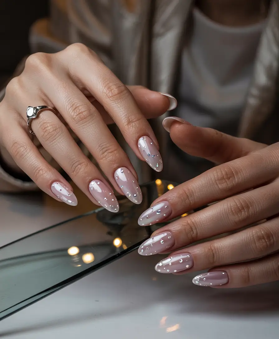 Winter 2025–2026 Nails Ideas Frosted Pearl Drops