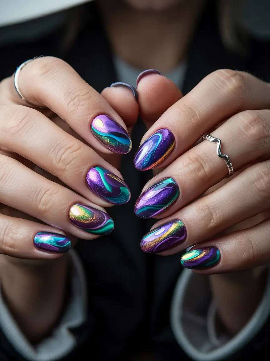 Winter 2025–2026 Nails Ideas Iridescent Aurora Glow